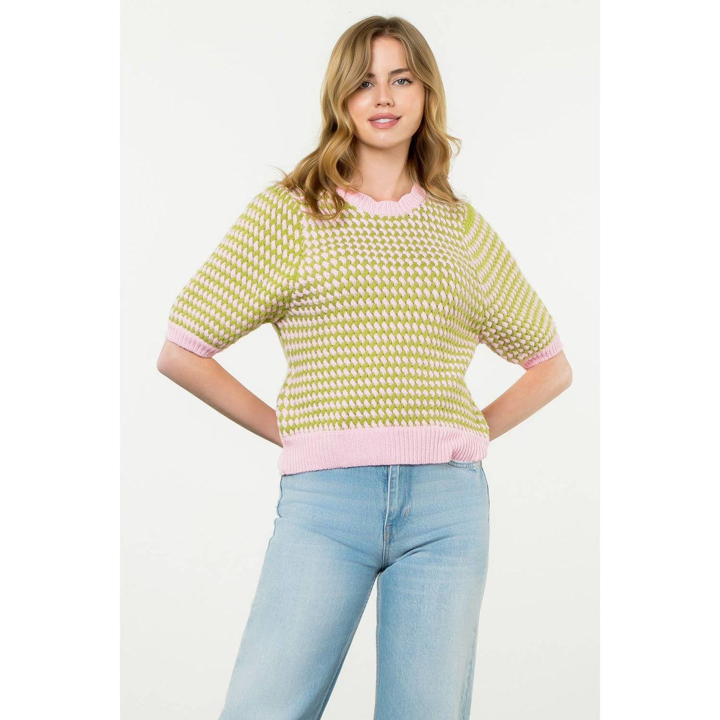 Textured Puff Sleeve Knit Top