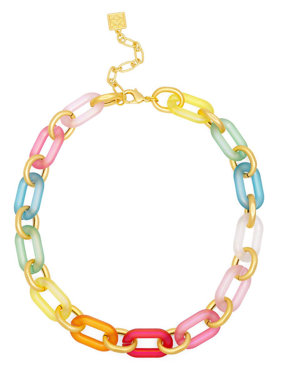 Multi-Color Resin Oval Links Collar Necklace