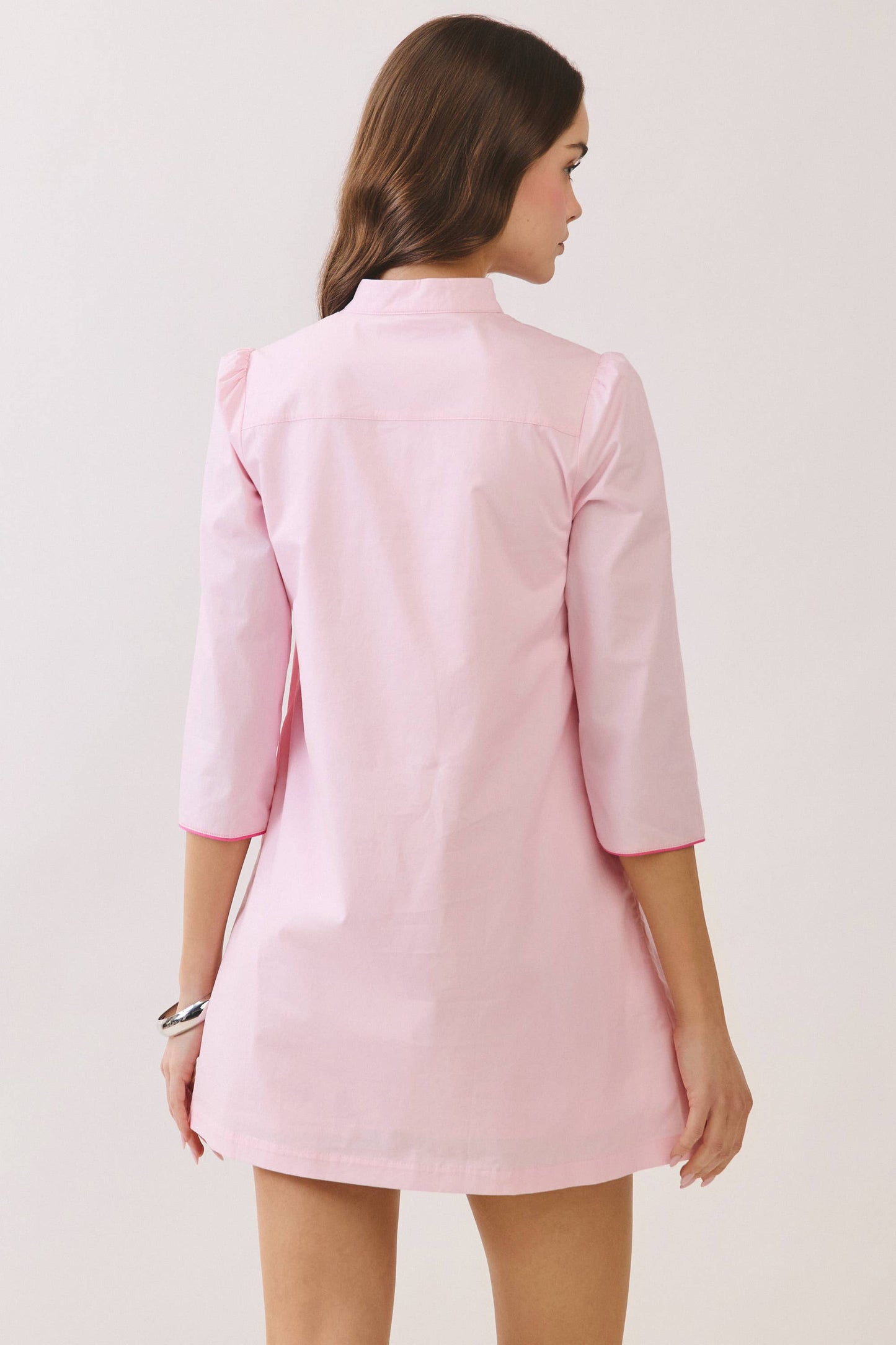 CD06666-Mandarin Collar Contrast Frog Button Detail Dress