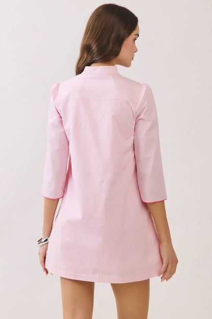 CD06666-Mandarin Collar Contrast Frog Button Detail Dress