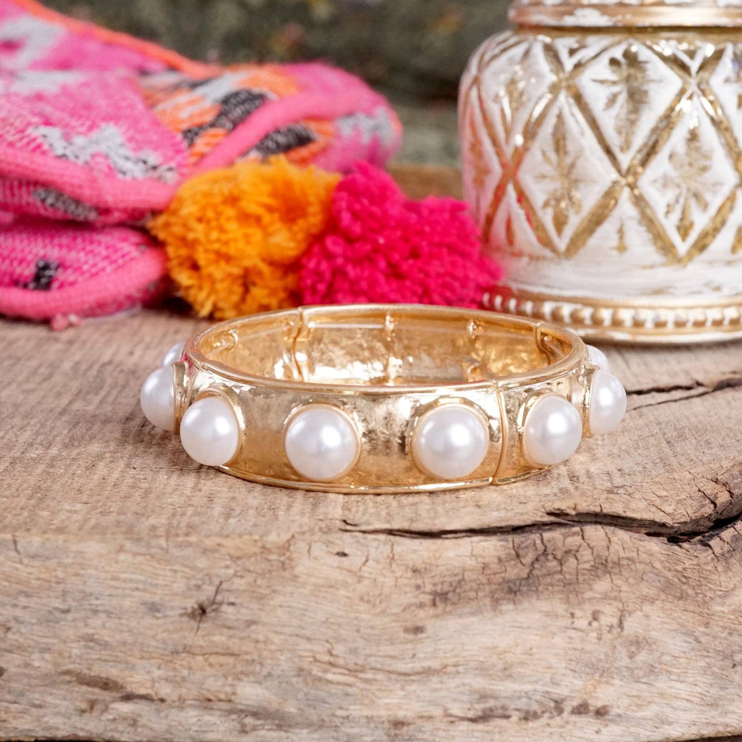 Eternity Statement Bangle Gold Tone Red Blue Brown Green Black Pearl