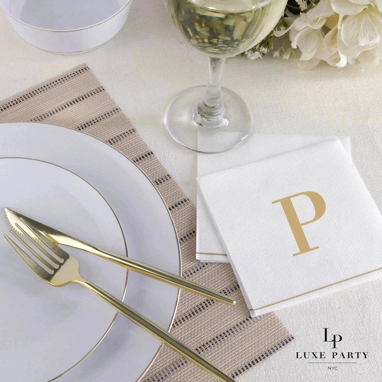 P Gold Monogram Cocktail Paper Napkins | 16 Napkins