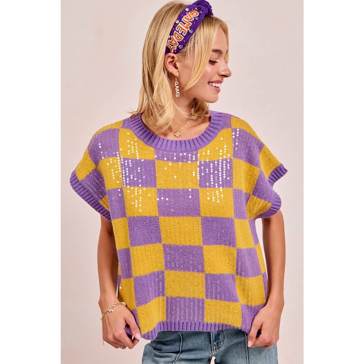 GAMEDAY THEME SEQUIN ALL-OVER SWEATER TOP