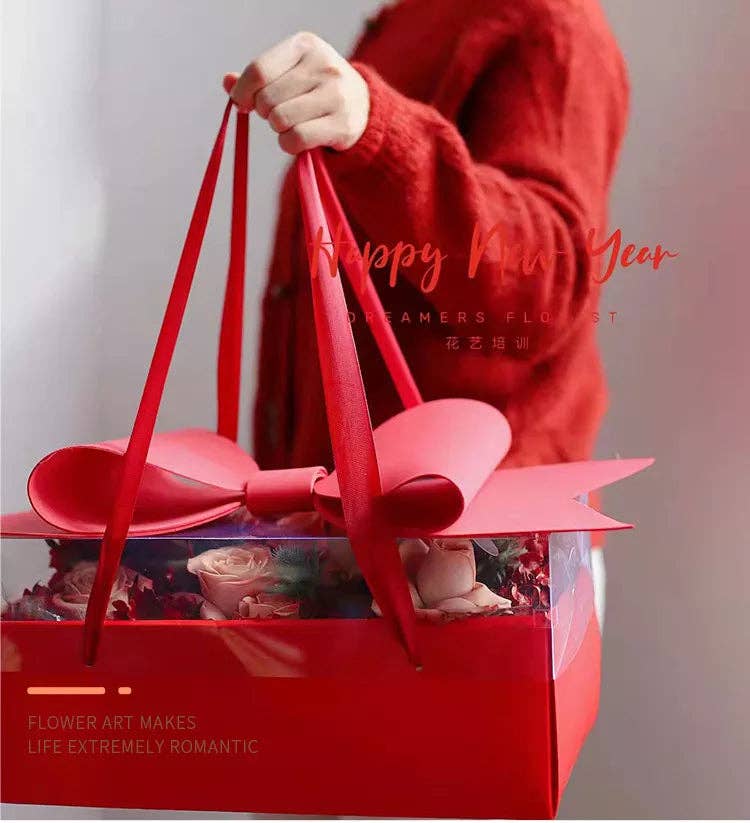 Big Bow Rectangle Flower Box with Clear Lid