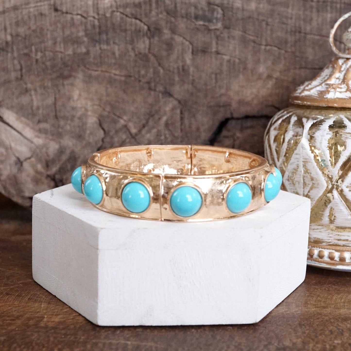 Eternity Statement Bangle Gold Tone Red Blue Brown Green Black Pearl