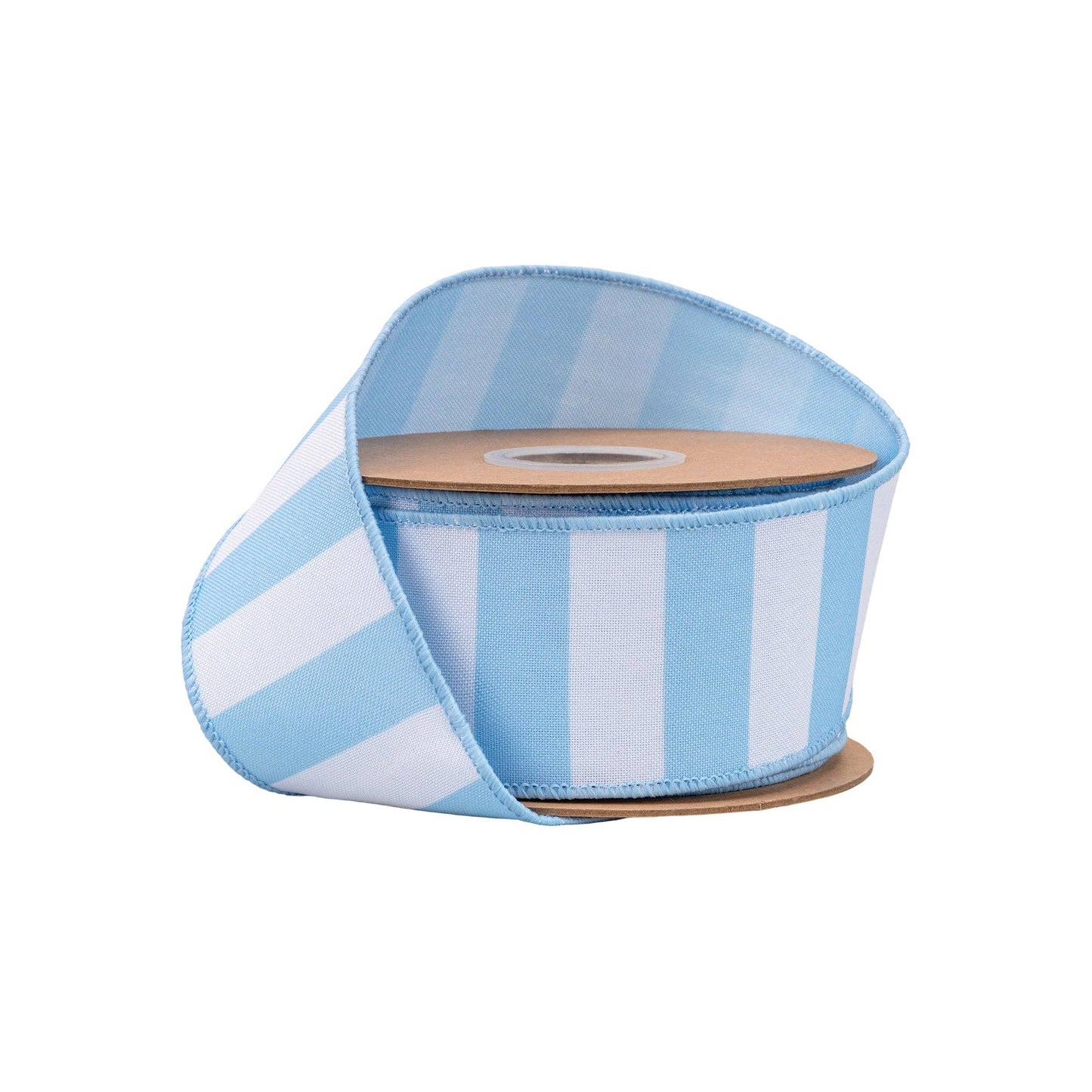 2 1/2" Wired Ribbon | Light Blue Horizontal Stripe w/ Blue Backing| 10 Yard Roll