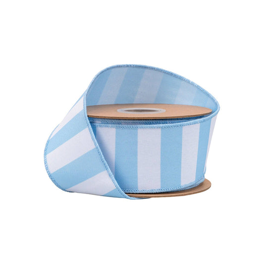 2 1/2" Wired Ribbon | Light Blue Horizontal Stripe w/ Blue Backing| 10 Yard Roll