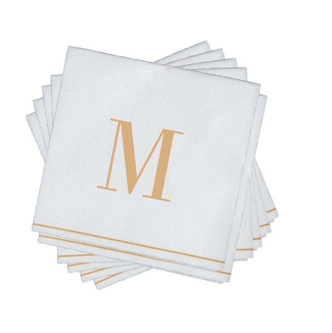 M Gold Monogram Cocktail Paper Napkins | 16 Napkins