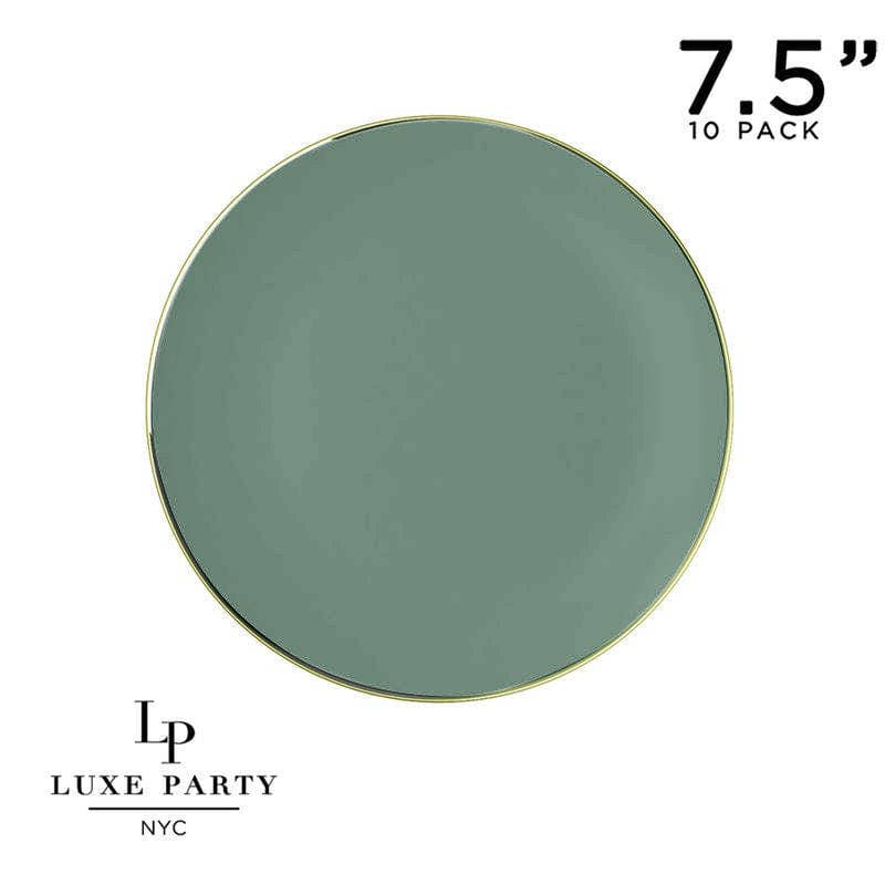 Round Sage Green and Gold Plastic Plates Set | 40 Pack