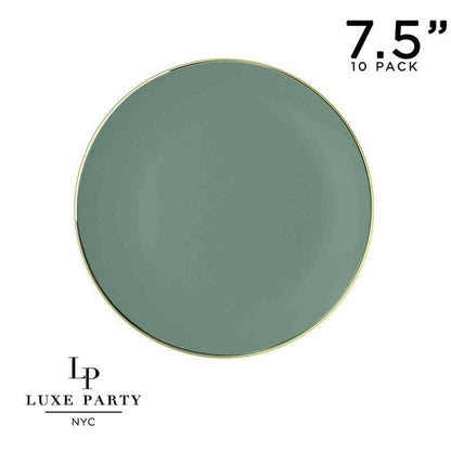Round Sage Green and Gold Plastic Plates Set | 40 Pack