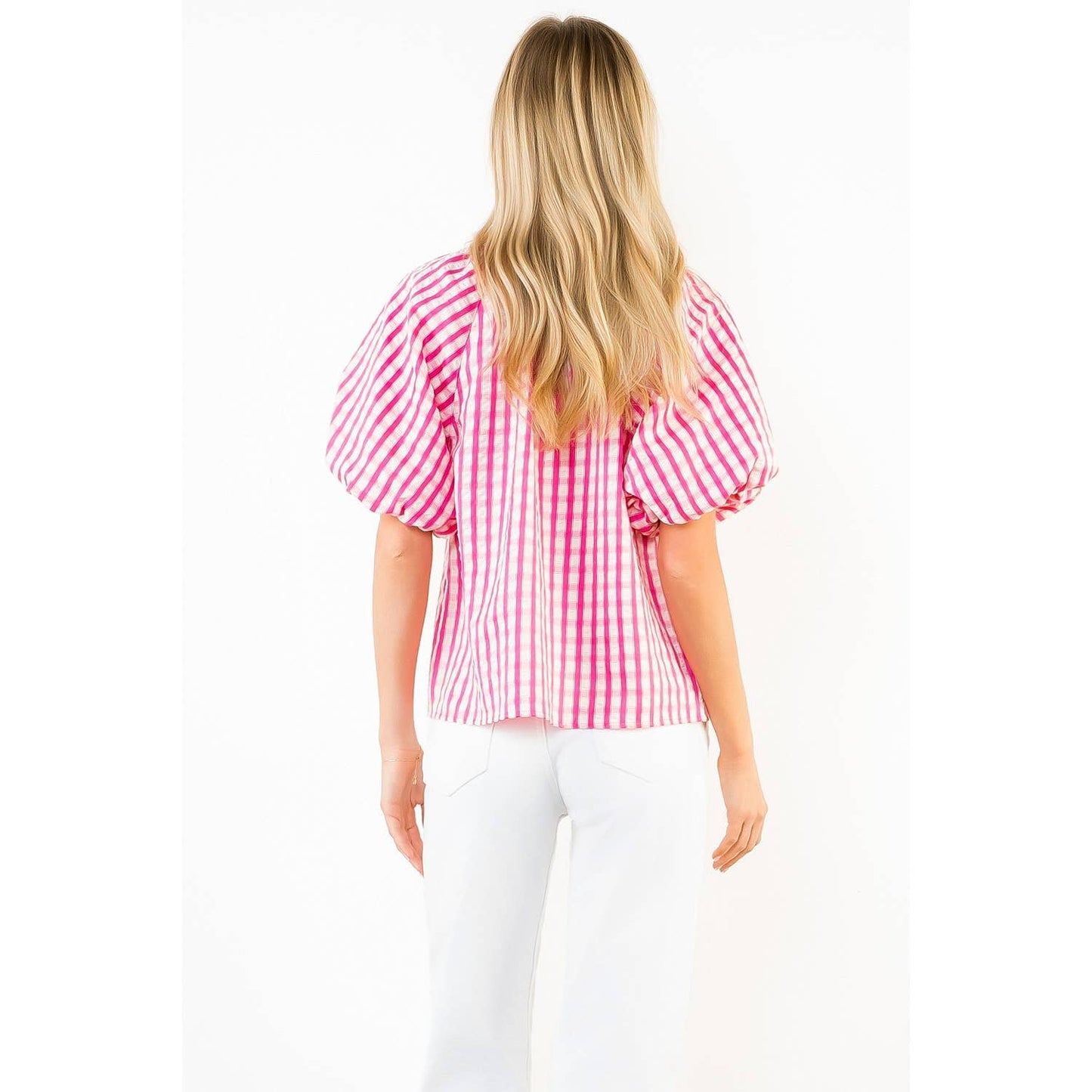 Gingham Puff Sleeve Top