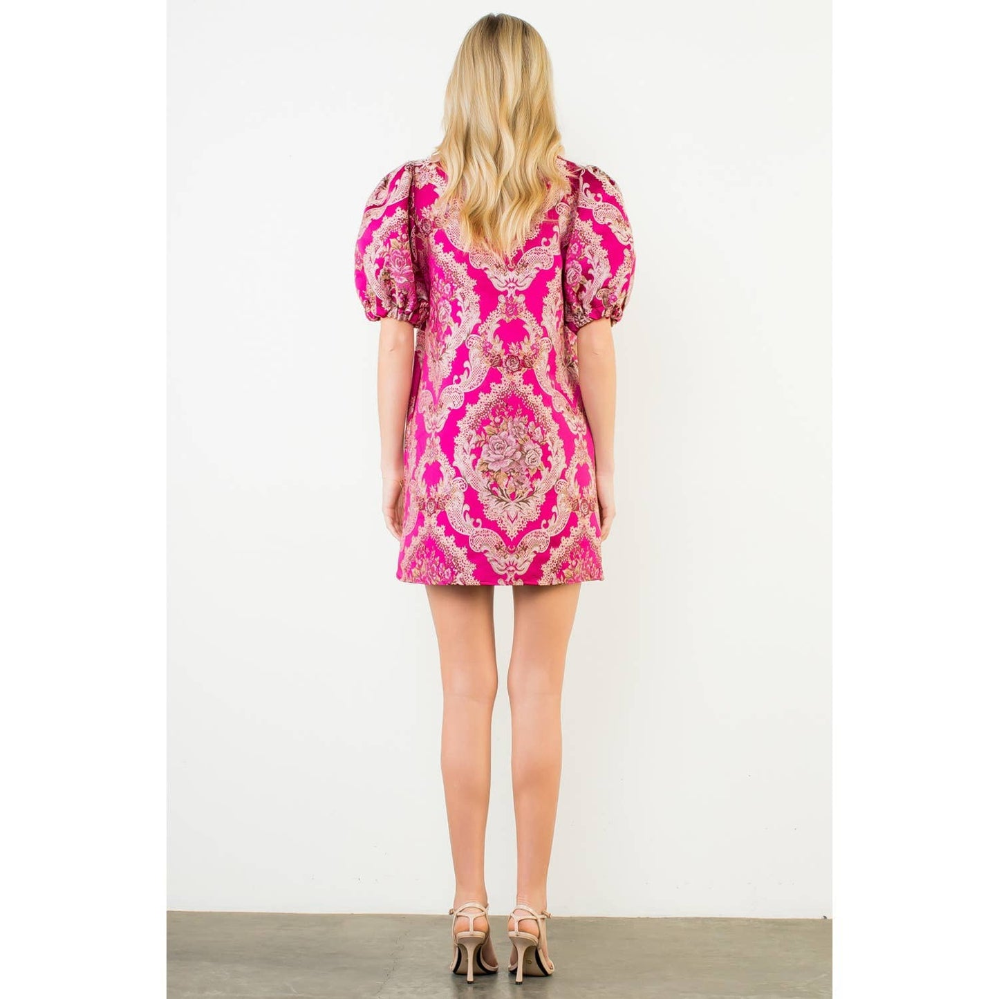 Puff Sleeve Floral Embroidery Detail Dress