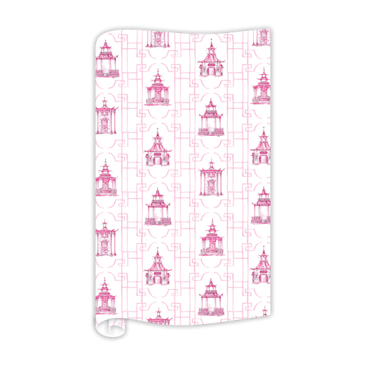 Handpainted Pagodas with Cane Border Pink Wrapping Paper