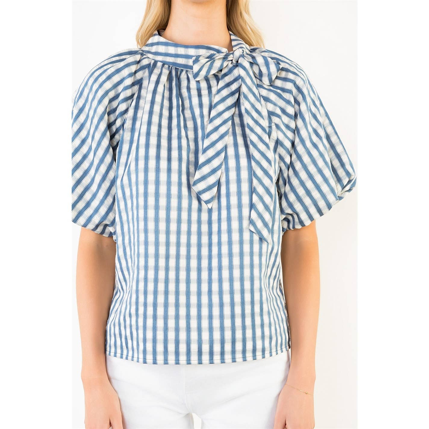 Gingham Puff Sleeve Top