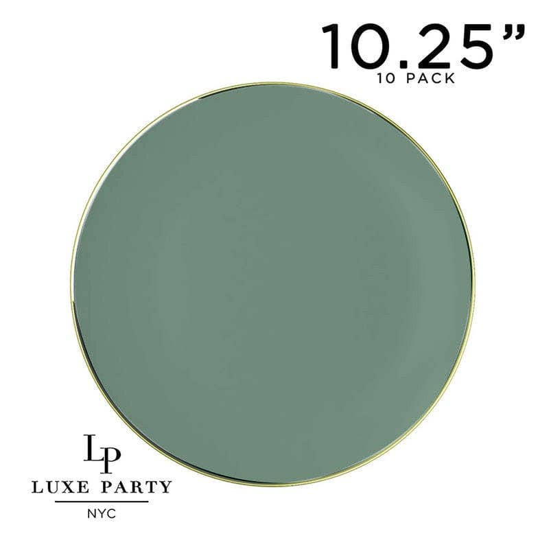Round Sage Green and Gold Plastic Plates Set | 40 Pack