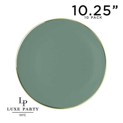 Round Sage Green and Gold Plastic Plates Set | 40 Pack