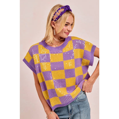 GAMEDAY THEME SEQUIN ALL-OVER SWEATER TOP