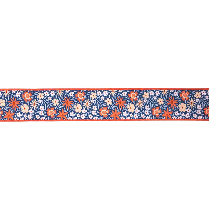2 1/2" Wired Wired Ribbon | Ditzy Floral on Blue w/ Orange Backing | 10 Yard Roll