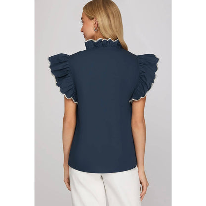 NEW EMBROIDERED RUFFLE SLEEVE TOP