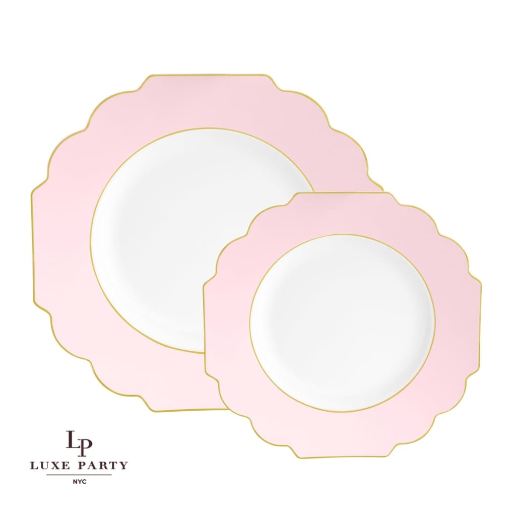 Blush Pink and Gold Scalloped Plastic Plates | 10 Pack