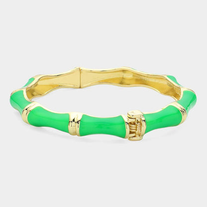Enamel Bamboo Hinged Bangle Bracelet