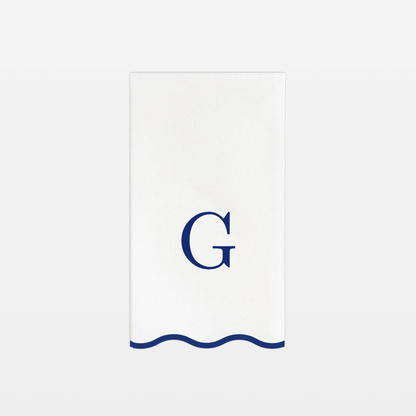 G Initials Letter Monogram Paper Napkins - Blue and White Scalloped