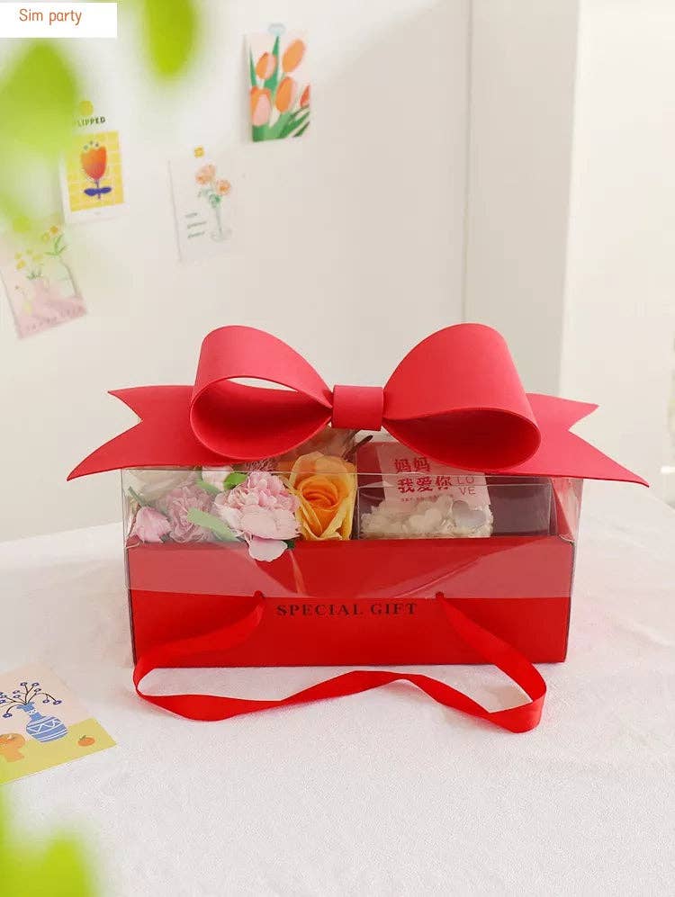 Big Bow Rectangle Flower Box with Clear Lid