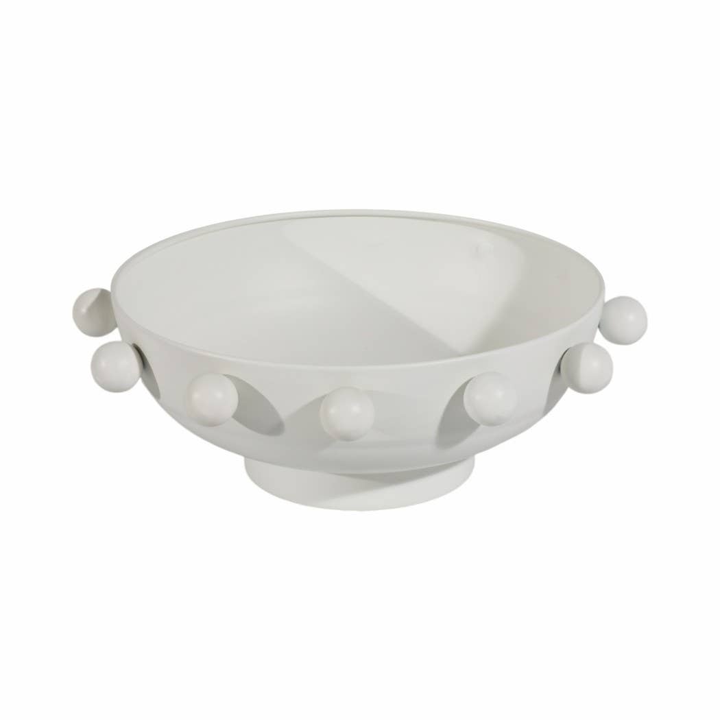 Decorative Bowl - White Iron/Fir Wood Hobnail, 11 in.
