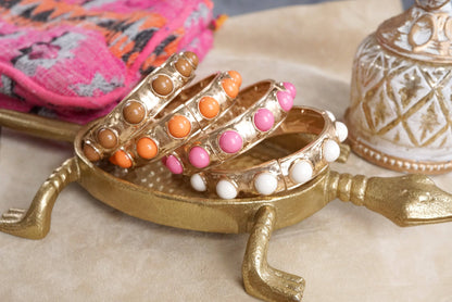 Eternity Statement Bangle Gold Tone Red Blue Brown Green Black Pearl