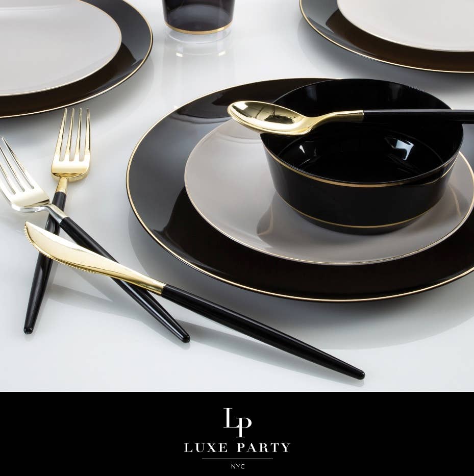 Chic Round Black and Gold Forks | 32 Pieces