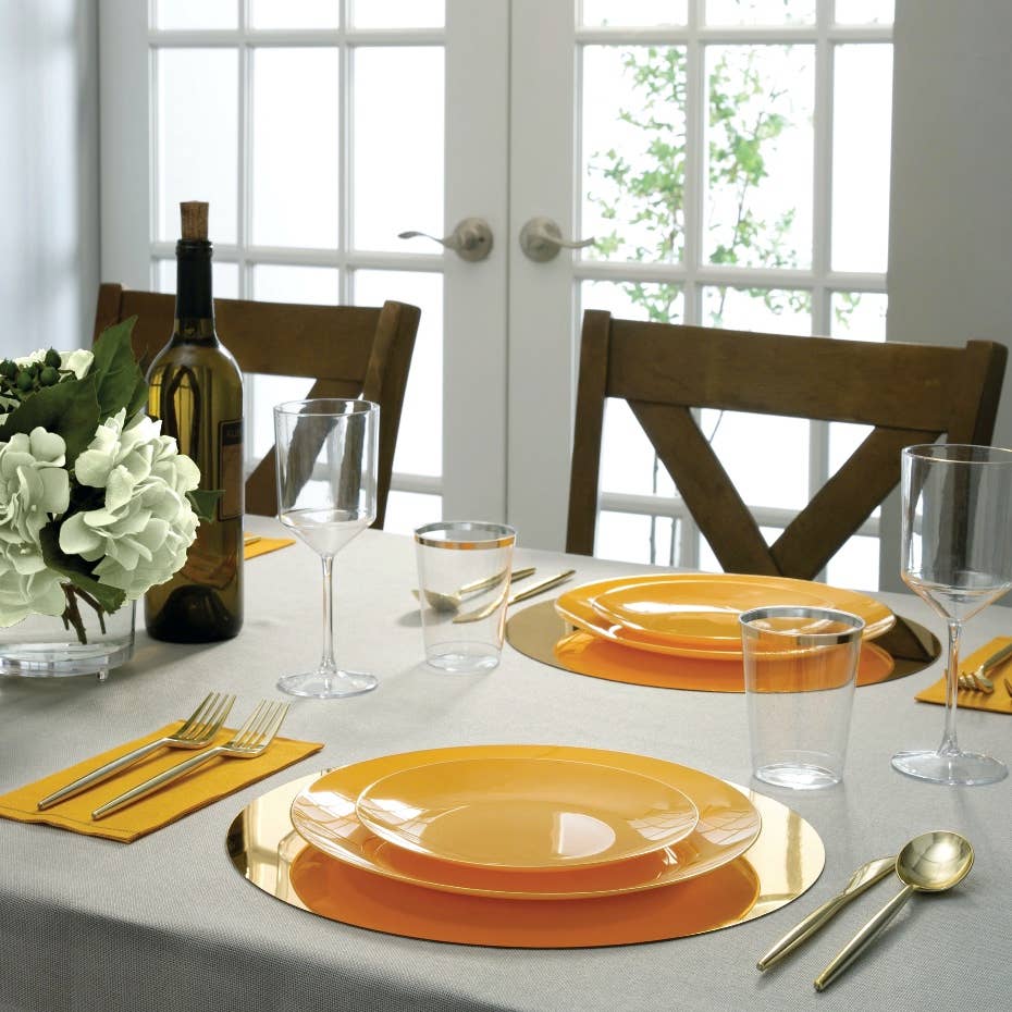 Yellow and Gold Round Plastic Plates | 10 Pack