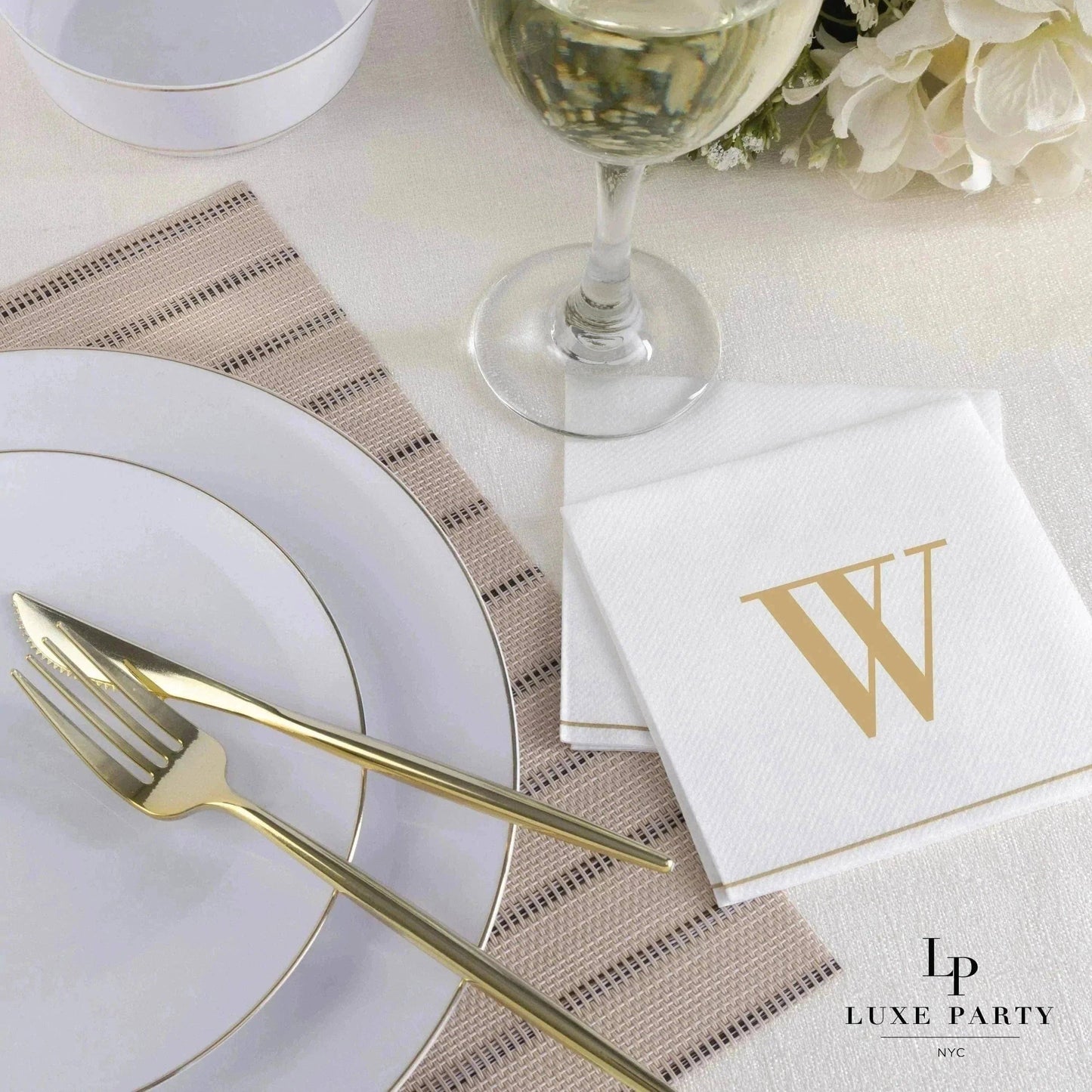 W Gold Monogram Cocktail Paper Napkins | 16 Napkins