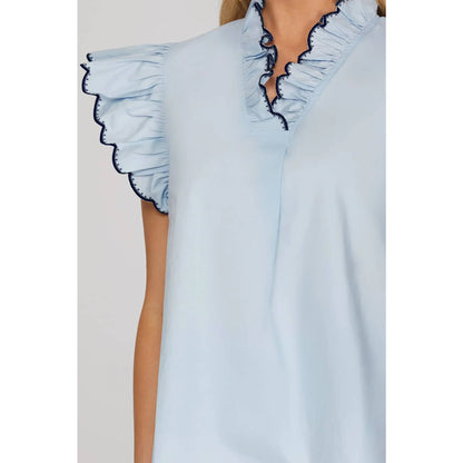 NEW EMBROIDERED RUFFLE SLEEVE TOP