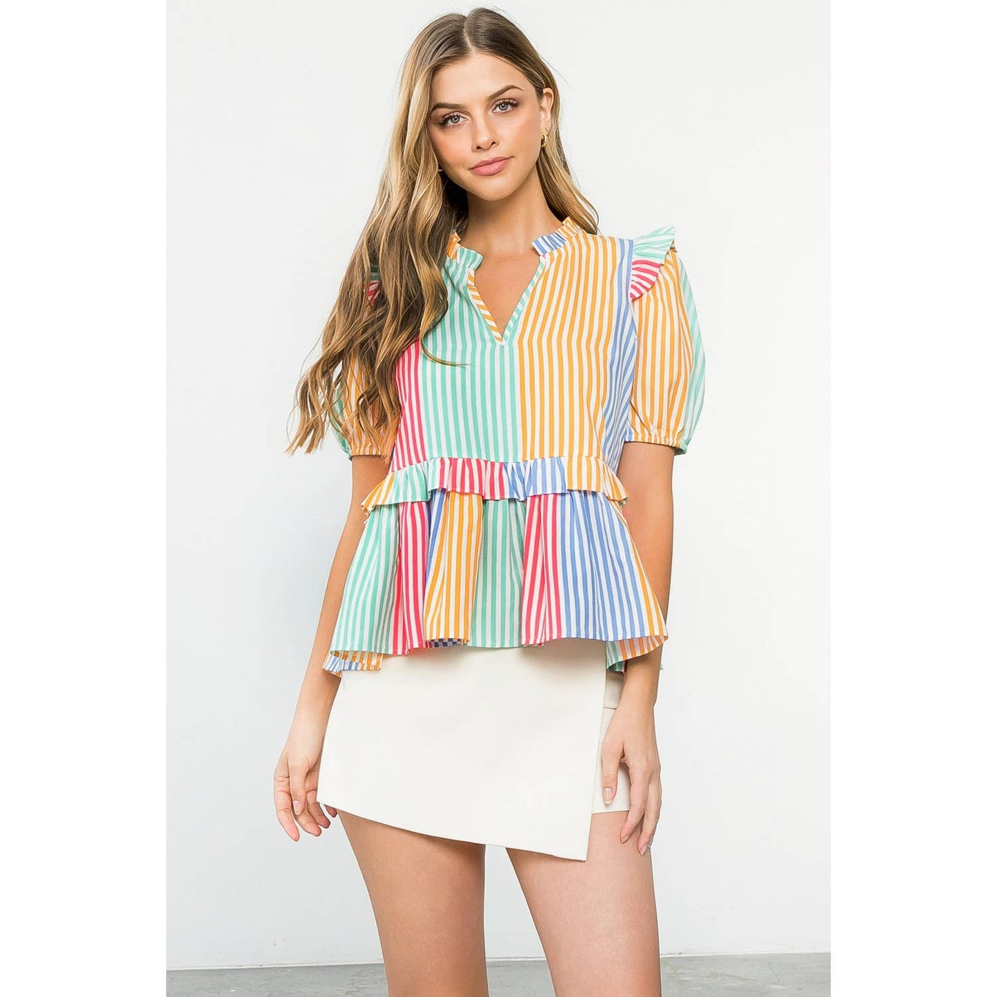 Multicolor Stripe Short Sleeve Top