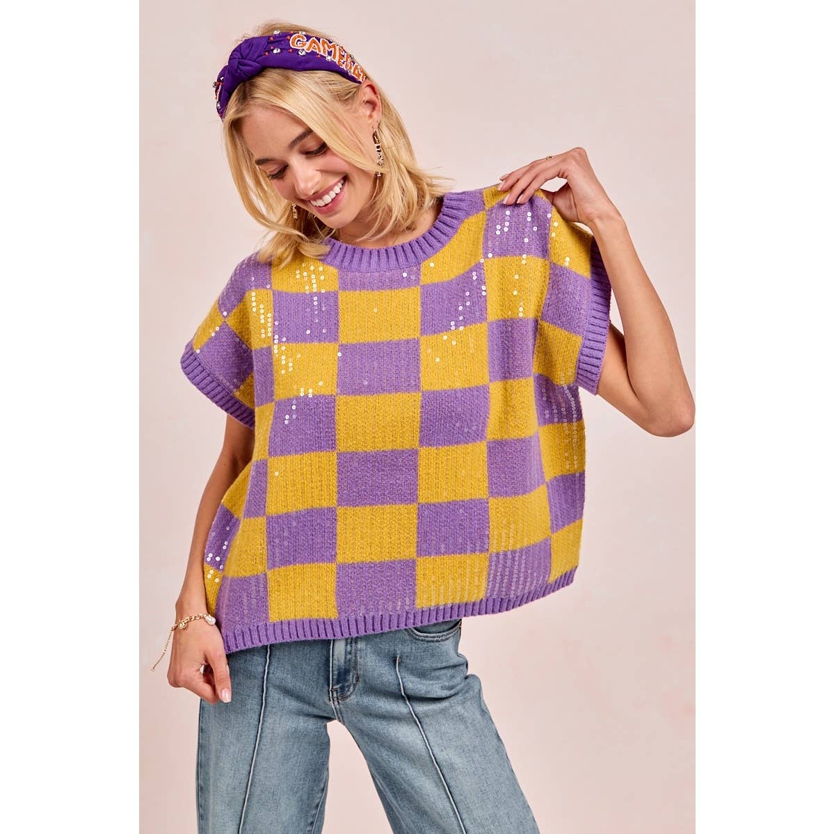 GAMEDAY THEME SEQUIN ALL-OVER SWEATER TOP
