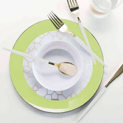 Lime Green and Gold Round Plastic Plates | 10 Pack