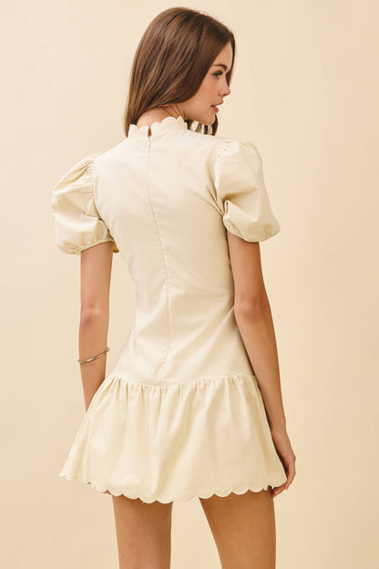 Scalloped Detail Fitted Bodice Ruffle Hem Dress