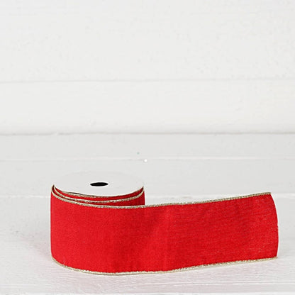 R32946-Wired Ribbon-Red velvet w. Gold Back, edges (2.5inW)