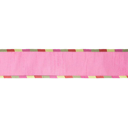2 1/2" Wired Reversible Ribbon | Pink/Apple Green Dupion Apsen Check Piping | 10 Yard Roll