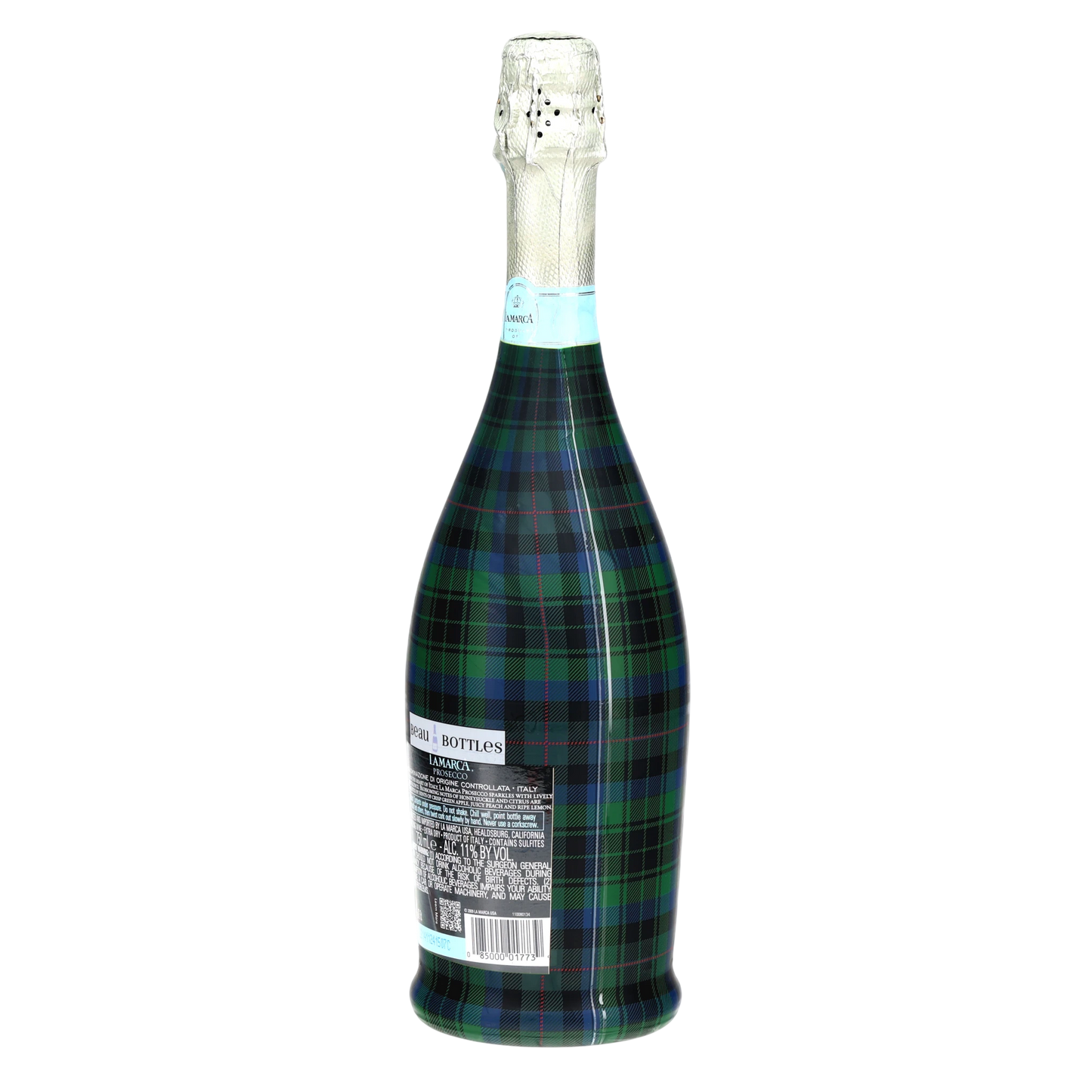 Blue & Green Christmas Tartan Prosecco Bottle Wrap