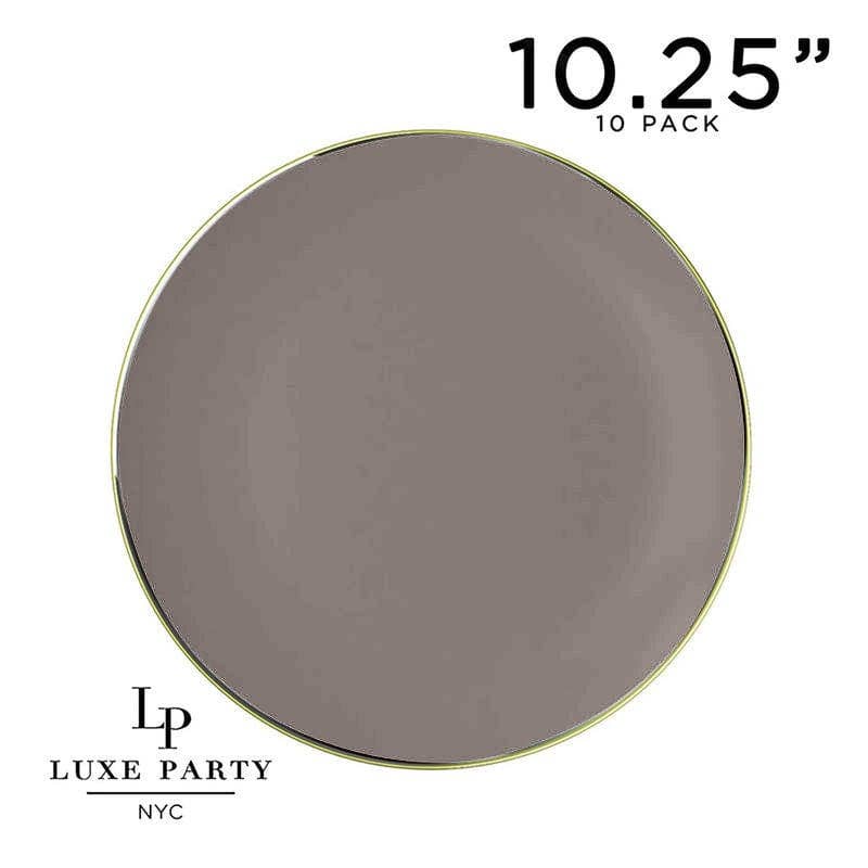 Taupe and Gold Round Plastic Plates | 10 Pack