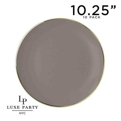 Taupe and Gold Round Plastic Plates | 10 Pack