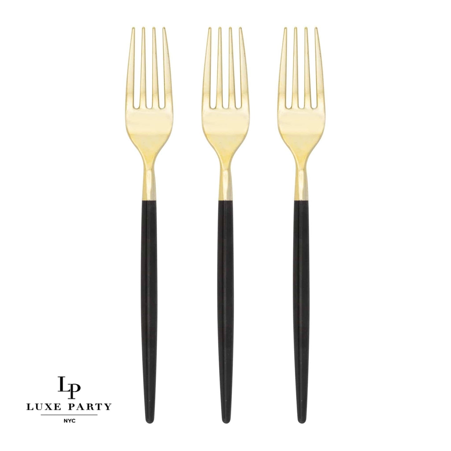 Chic Round Black and Gold Forks | 32 Pieces