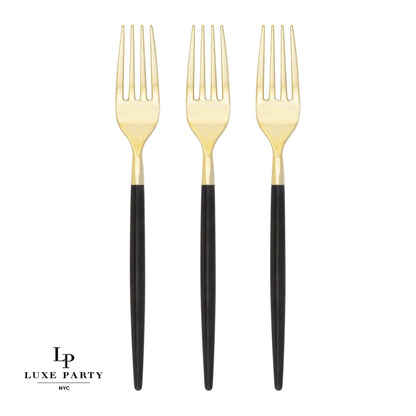 Chic Round Black and Gold Forks | 32 Pieces