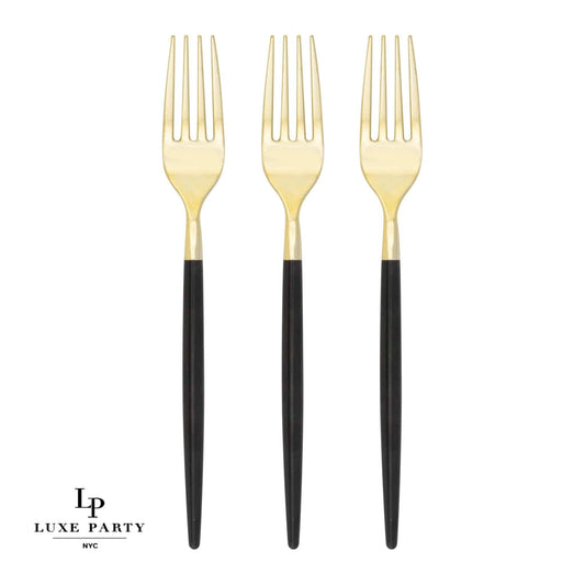 Chic Round Black and Gold Forks | 32 Pieces