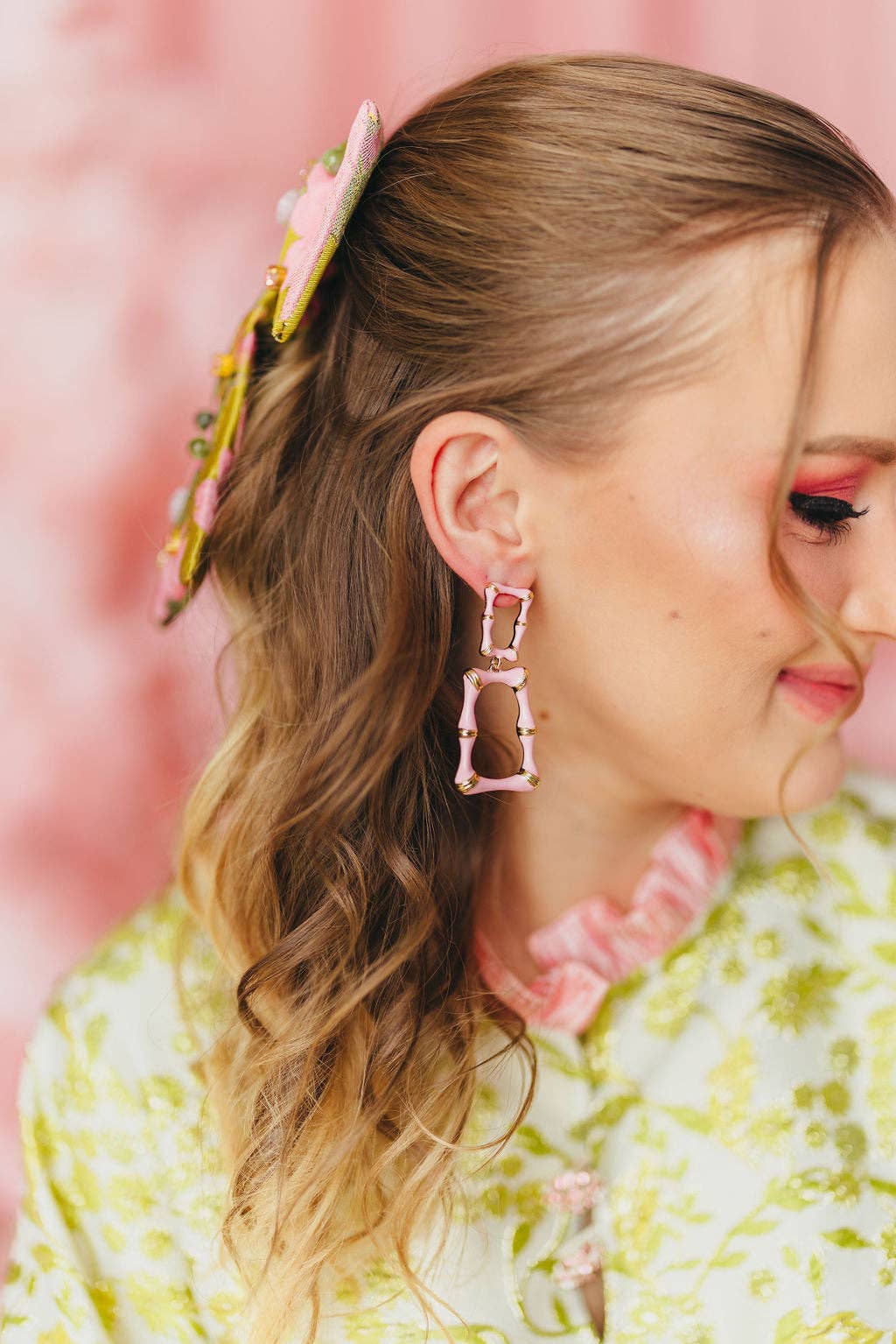 Pink Enamel Bamboo Earrings