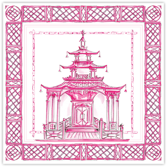 Handpainted Ornate Pagoda Pink Square Placemat