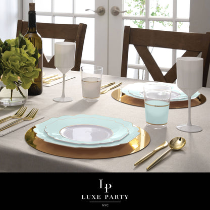 Scalloped Plastic Plates Mint • Gold | 10 Pack