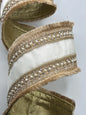 4" x 5 yds Velvet Fringe Jewel Pearl Trim - Winter White
